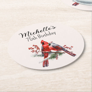Dessous-de-verre Rond En Papier Joyeux 75e anniversaire aux Cardinals rouges 