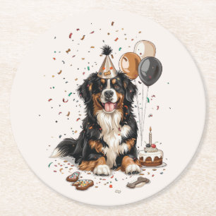 Dessous-de-verre Rond En Papier Joyeux anniversaire Bernese Mountain Dog