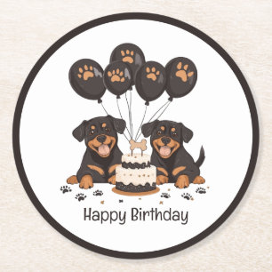 Dessous-de-verre Rond En Papier Joyeux Anniversaire Chiens Rottweiler