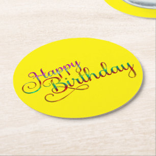 Dessous-de-verre Rond En Papier JOYEUX ANNIVERSAIRE - design de texte + vos propre