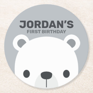 Dessous-de-verre Rond En Papier Joyeux Anniversaire Ourson Polaire Mignon