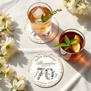 Dessous-de-verre Rond En Papier Joyeux Anniversaire pour 70 Ans de Moments Inoubli