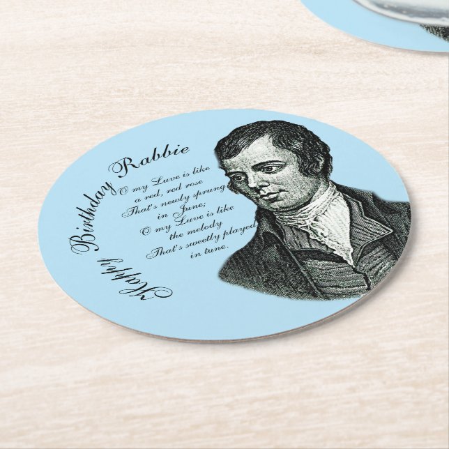 Dessous-de-verre Rond En Papier Joyeux Anniversaire Rabbie - Robert Burns (Incliné)