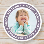 Dessous-de-verre Rond En Papier Joyeux anniversaire Simple moderne photo personnal<br><div class="desc">Ce design simple et moderne est composé de typographie serif et d'ajouter une photo personnalisée.</div>