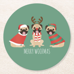 Dessous-de-verre Rond En Papier Joyeux Chiens de Carlin Woofmas