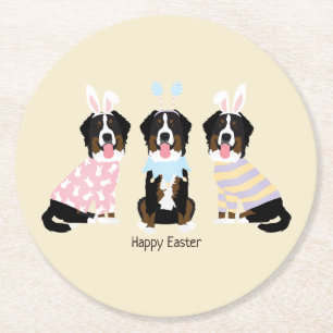 Dessous-de-verre Rond En Papier Joyeux Chiens de montagne bernois de Pâques