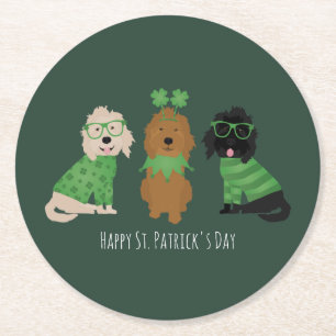 Dessous-de-verre Rond En Papier Joyeux Chiens Goldendoodle Jour de la Saint Patric