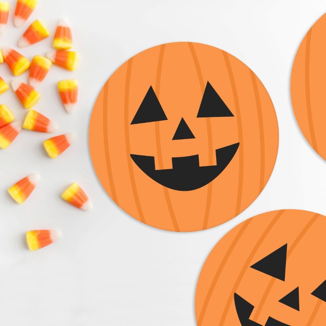 Dessous-de-verre Rond En Papier Joyeux Citrouille orange sourire Halloween (Créateur téléchargé)