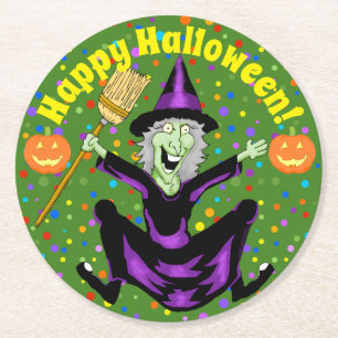 Dessous-de-verre Rond En Papier Joyeux Dessous de verre d'Halloween sorcière