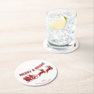 Dessous-de-verre Rond En Papier Joyeux et Lumineux Traîneau du Père Noël Noël