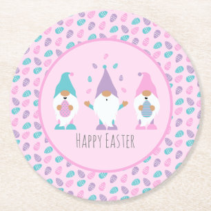 Dessous-de-verre Rond En Papier Joyeux Gnome de Pâques Jonglant des oeufs de Pâque