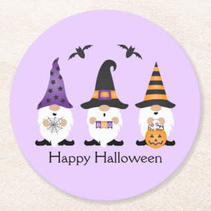 Dessous-de-verre Rond En Papier Joyeux Gnomes d'Halloween violet orange