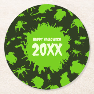 Dessous-de-verre Rond En Papier Joyeux Halloween Texte personnalisé Vert Creepy Cr