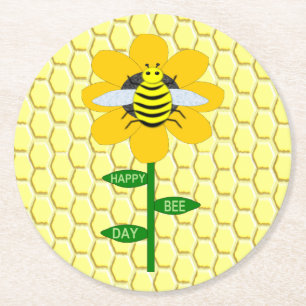 Dessous-de-verre Rond En Papier Joyeux Jour des abeilles Anniversaire Bumblebee