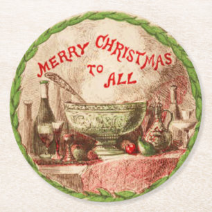 Dessous-de-verre Rond En Papier Joyeux Noël à toutes la couronne et la nourriture