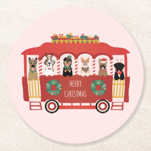 Dessous-de-verre Rond En Papier Joyeux Noël Chiens de vacances Trolly