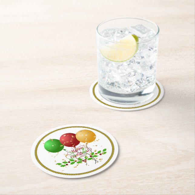 Dessous-de-verre Rond En Papier Joyeux Noël, conception festive, (En situation)