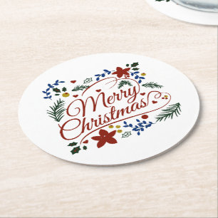 Dessous-de-verre Rond En Papier Joyeux Noël floral  