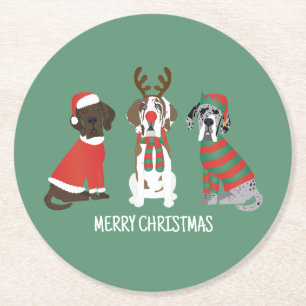 Dessous-de-verre Rond En Papier Joyeux Noël Grands Chiens Danois