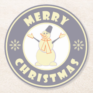 Dessous-de-verre Rond En Papier Joyeux Noël heureux bonhomme de neige célèbre styl