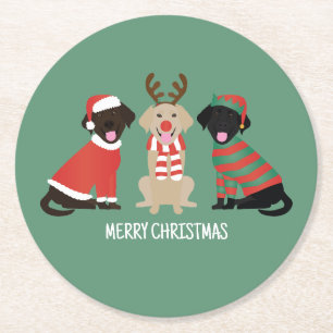 Dessous-de-verre Rond En Papier Joyeux Noël Labrador Retriever Dogs
