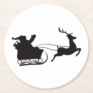 Dessous-de-verre Rond En Papier Joyeux Noël moderne Père Noël Sleigh and Reindeer