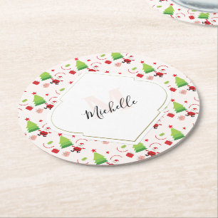 Dessous-de-verre Rond En Papier Joyeux Noël Monogramme de Santa Mignon