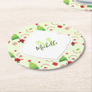 Dessous-de-verre Rond En Papier Joyeux Noël Monogramme de Santa Mignon