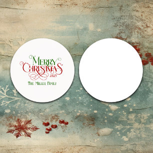 Dessous-de-verre Rond En Papier Joyeux Noël Red Green Festive Retro Typographie