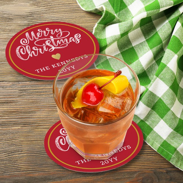 Dessous-de-verre Rond En Papier Joyeux Noël Rouge Blanc Or (Créateur téléchargé)
