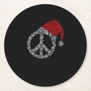 Dessous-de-verre Rond En Papier Joyeux Noël   Symbole hippie Casquette du Père Noë
