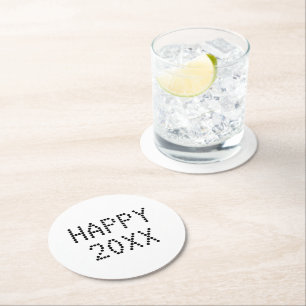 Dessous-de-verre Rond En Papier Joyeux Nouvel An noir blanc numéro personnalisé