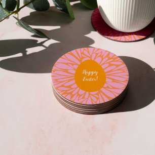 Dessous-de-verre Rond En Papier Joyeux OEuf d'orange de Pâques