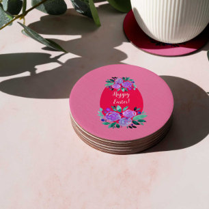 Dessous-de-verre Rond En Papier Joyeux oeuf rose fleuri à l'aquarelle de Pâques