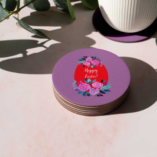 Dessous-de-verre Rond En Papier Joyeux oeuf rouge fleuri à l'aquarelle de Pâques