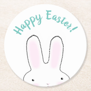 Dessous-de-verre Rond En Papier Joyeux Pâques turquoise mignon lapin script perso