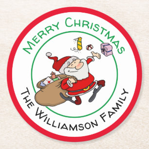 Dessous-de-verre Rond En Papier Joyeux sourire Père Noël, offrir des cadeaux de No