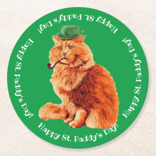 Dessous-de-verre Rond En Papier Joyeux St. Patrick's Day Lucky Cat Paper Dessous d