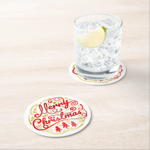 Dessous-de-verre Rond En Papier Joyeux Vœux de Noël - Bouton 1