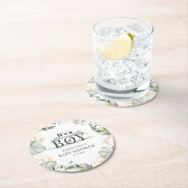 Dessous-de-verre Rond En Papier Jungle Safari Baby shower botanique Boy (En situation)