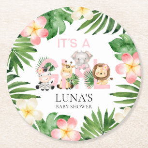 Dessous-de-verre Rond En Papier Jungle Safari C'est un Baby shower de fille