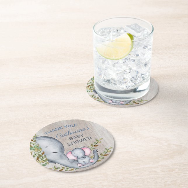 Dessous-de-verre Rond En Papier Jungle Safari Elephant Baby shower Merci (En situation)