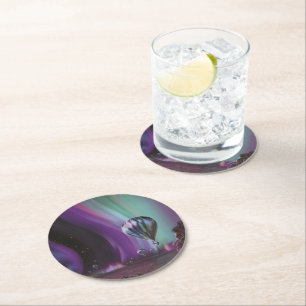Dessous-de-verre Rond En Papier Jupiter Travel by Hot Air Balloon Bighty Aurora