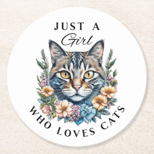 Dessous-de-verre Rond En Papier Juste une fille qui aime les chats 