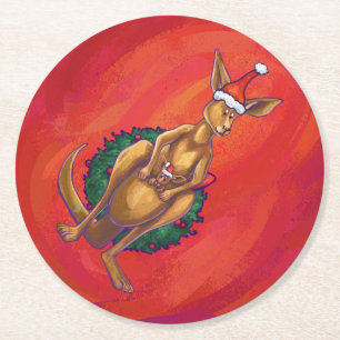 Dessous-de-verre Rond En Papier Kangaroo Xmas En Rouge