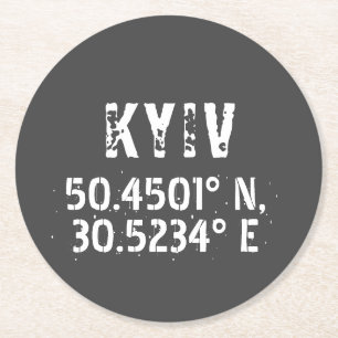 Dessous-de-verre Rond En Papier Kiev Ukraine Latitude & Longitude en détresse