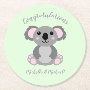 Dessous-de-verre Rond En Papier Koala Bear Baby shower Blue Boy