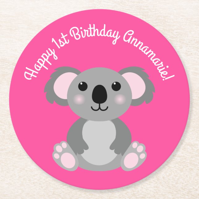 Dessous-de-verre Rond En Papier Koala Bear Cute Kid Anniversaire (Devant)