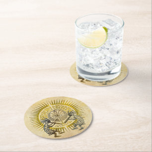 Dessous-de-verre Rond En Papier Kokopelli Duo - Homme Dans Le Maze - Soleil 1