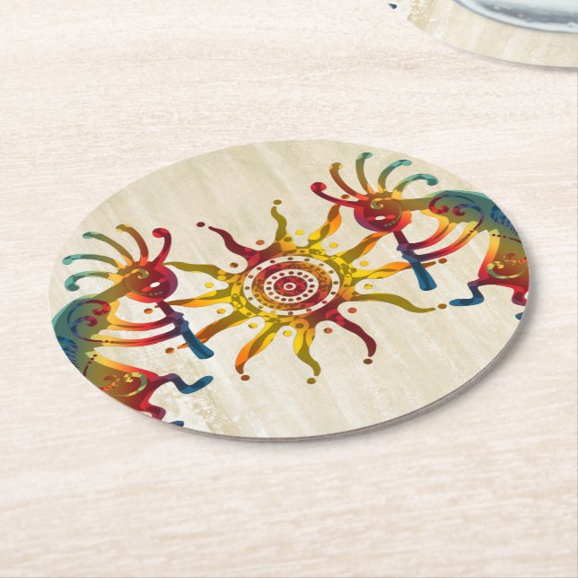 Dessous-de-verre Rond En Papier KOKOPELLI DUO SUN + vos idées (Incliné)